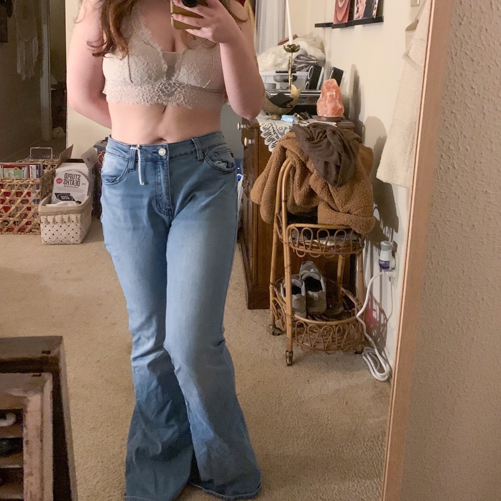 SOLD Mid Wash Flare High Waisted Jeans